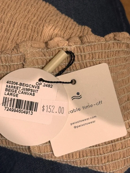 Peixoto Women's Harriet Beige Strapless Smocked Wide-Leg Jumpsuit - Large NWT - Picture 6 of 8